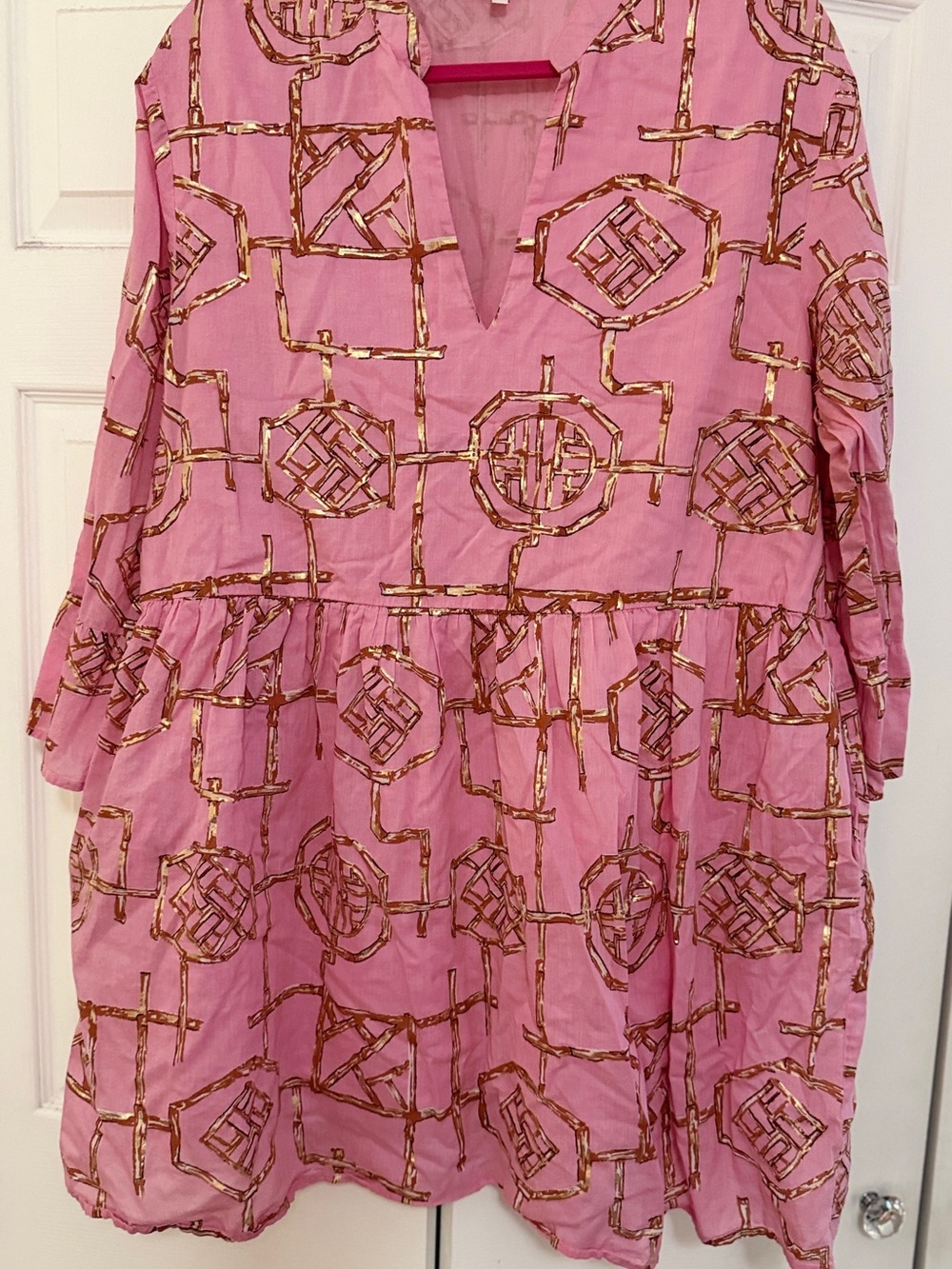 Jude Connally Pink Mini Dress with Gold Geometric Print